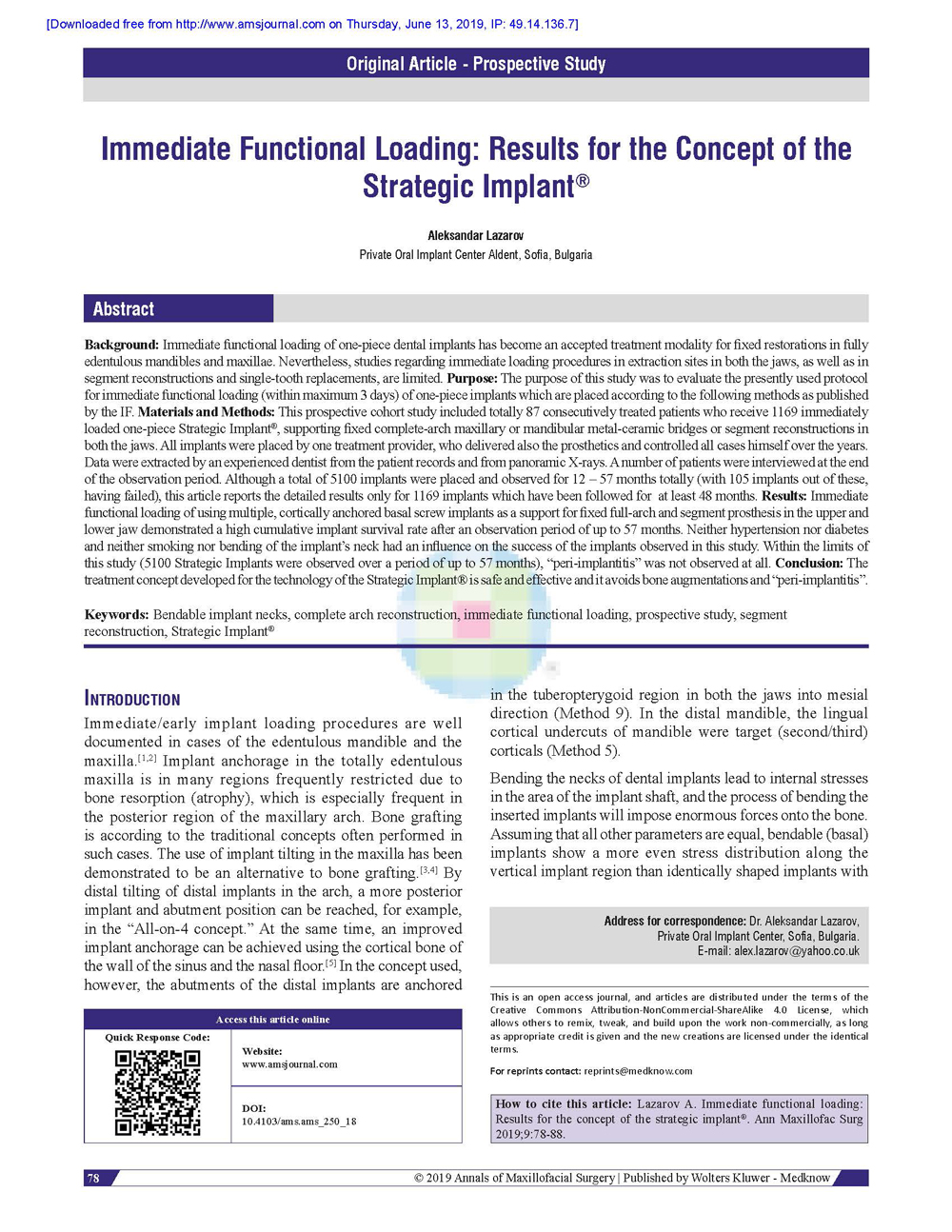 Preview Annals of Maxillofacial Surgery Vol. 9 Issue 1 - January-June 2019