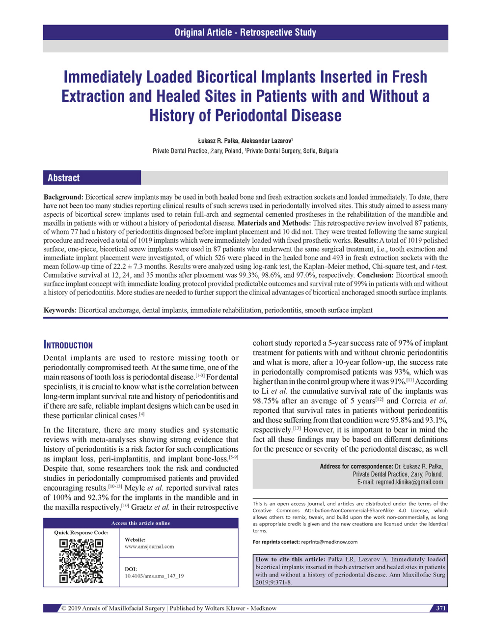 Preview Annals of Maxillofacial Surgery Vol. 9 Issue 2 - July-December 2019