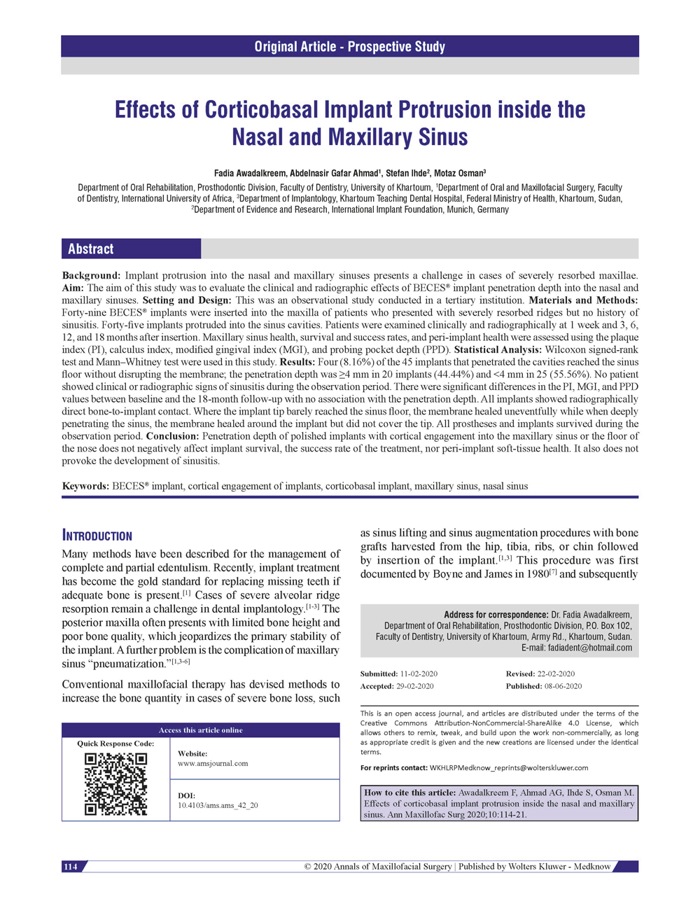 Preview Annals of Maxillofacial Surgery Vol. 10 Issue 1 - January-June 2020