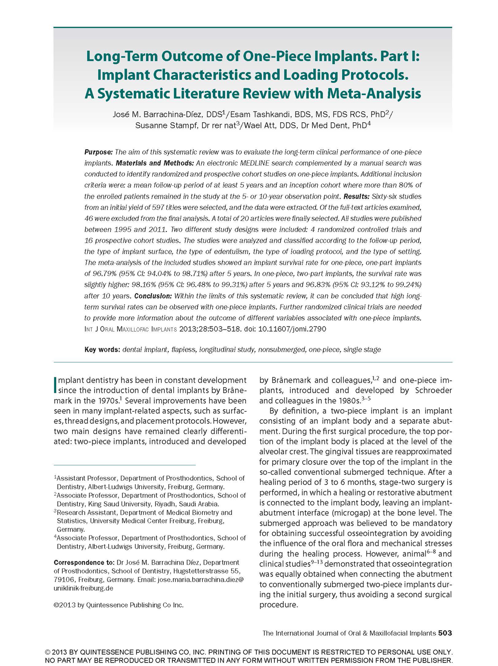 Preview International Journal of Oral and Maxillofacial Implants Vol. 28 Issue 2 - March/April 2013
